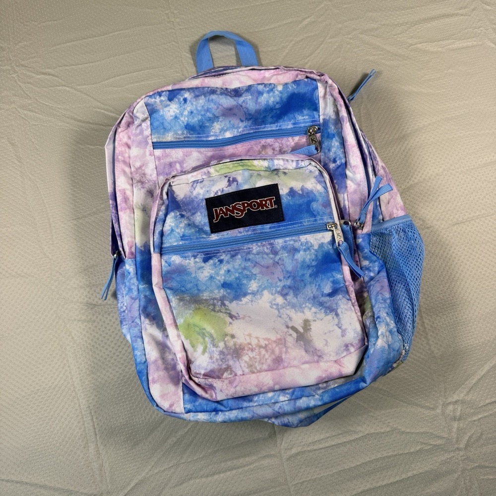 JanSport Big Student Tie Dye Backpack Blue Purple Pink School Bookbag Mesh